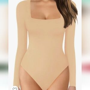 MANGOPOP Women's Square Neck  Long Sleeve Tops Bodysuit  NWT Size S